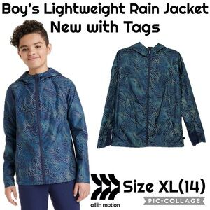 All In Motion Target Kids Zip-Up Hooded Lightweight Rain Jacket Boys Size XL(14)